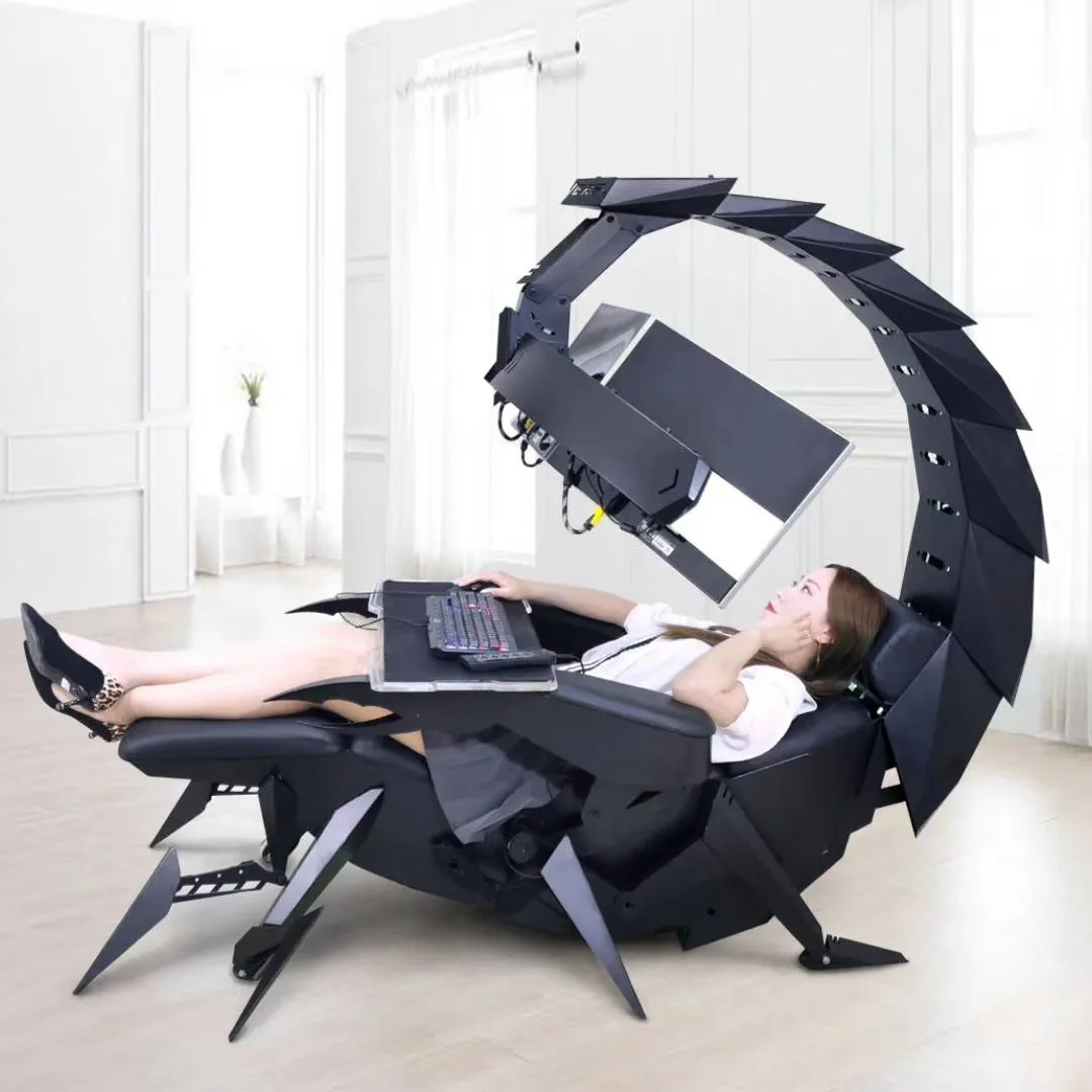 CLUVENS chaise scorpion ergonomique cockpit zéro gravité chaise de bureau poste de travail de jeu inclinable pour jusqu'à 5 moniteurs confortable