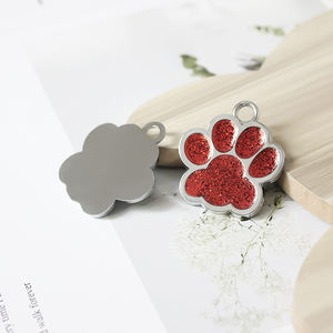 Çinko alaşımı 40mm büyük boy köpek Paw ayak izi Glitter kimlik etiketleri takı yapımı için asmak Charm DIY anahtarlık Pet yaka aksesuarları - Product Image 4
