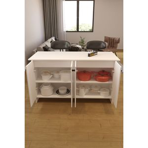Meuble de cuisine multifonctionnel moderne blanc de 160 cm, îlot de cuisine, table de bar avec rangement dissimulé - Product Image 2