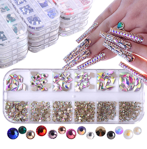Yantuo, nuevo diseño, 12 rejillas, cristales de respaldo plano, puntas de bricolaje 3D, gemas de uñas brillantes, piedra de vidrio de tamaño mixto - Product Image 1