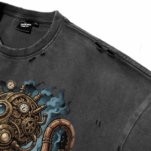 T-shirts Homme Respirants Vintage Délavés à l'Acide Effet Vieilli ODM OEM Personnalisés Impression DTG Robot Steampunk Décontractés Manches Courtes Col Rond - Product Image 4