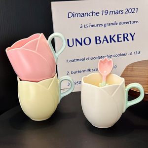 Juego de <span class=keywords><strong>Taza</strong></span> y Cuchara de Cerámica con Diseño de Tulipán 3D, Color Rosa Pastel, Accesorio de Escritorio, Apto <span class=keywords><strong>para</strong></span> Microondas, Sin Plomo, Decoración <span class=keywords><strong>para</strong></span> el Hogar, Regalo <span class=keywords><strong>para</strong></span> el Día de la Madre - Product Image 4