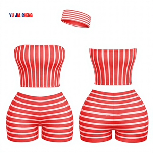 Conjunto <span class=keywords><strong>de</strong></span> 2 piezas personalizado: Top <span class=keywords><strong>de</strong></span> tubo y shorts con diadema a juego, ropa <span class=keywords><strong>de</strong></span> descanso <span class=keywords><strong>de</strong></span> algodón <span class=keywords><strong>para</strong></span> verano, trajes <span class=keywords><strong>de</strong></span> dos piezas <span class=keywords><strong>para</strong></span> mujer, camisa a rayas <span class=keywords><strong>para</strong></span> mujer - Product Image 1