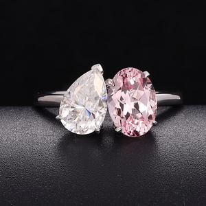 Bague de fiançailles et de mariage en moissanite personnalisée de luxe, or blanc 18K 14K, double ovale, saphir rose, pierre précieuse IGI, pour les fêtes - Product Image 3