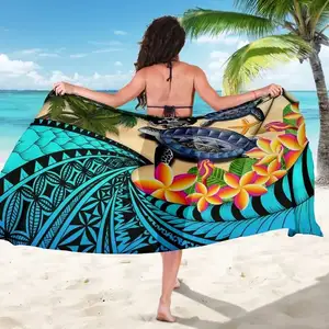 Wholesale High Quality Tonga Sarong Custom Design Polynesian Turtle Coconut Tree And Plumeria Sarongs Beach Swimsuit Cover Up