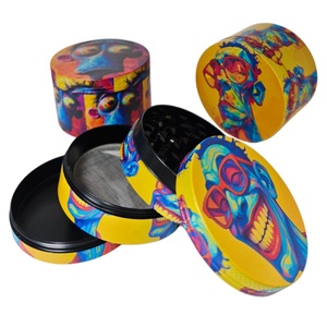 Colorful Cartoon Skull Herb Grinder 63mm Round Zinc Alloy Magnetic Lid Storage Container <b>Smoking</b> Accessory - Product Image 1