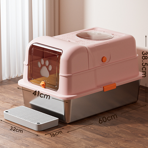 Edelstahl-Katzenklo Vollständig Geschlossene Katzentoilette Geruchsdicht Spritzwassergeschützt Quadratisches Design 96L Kapazität Umweltfreundlich - Product Image 6