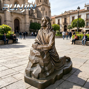 Escultura de Bronce Fundido de Jesús Cristo Orando, Tamaño Real, para Decoración de Iglesia, Jardín o Roca, Arte Religioso Cristiano, RJ-172 Prem - Product Image 1