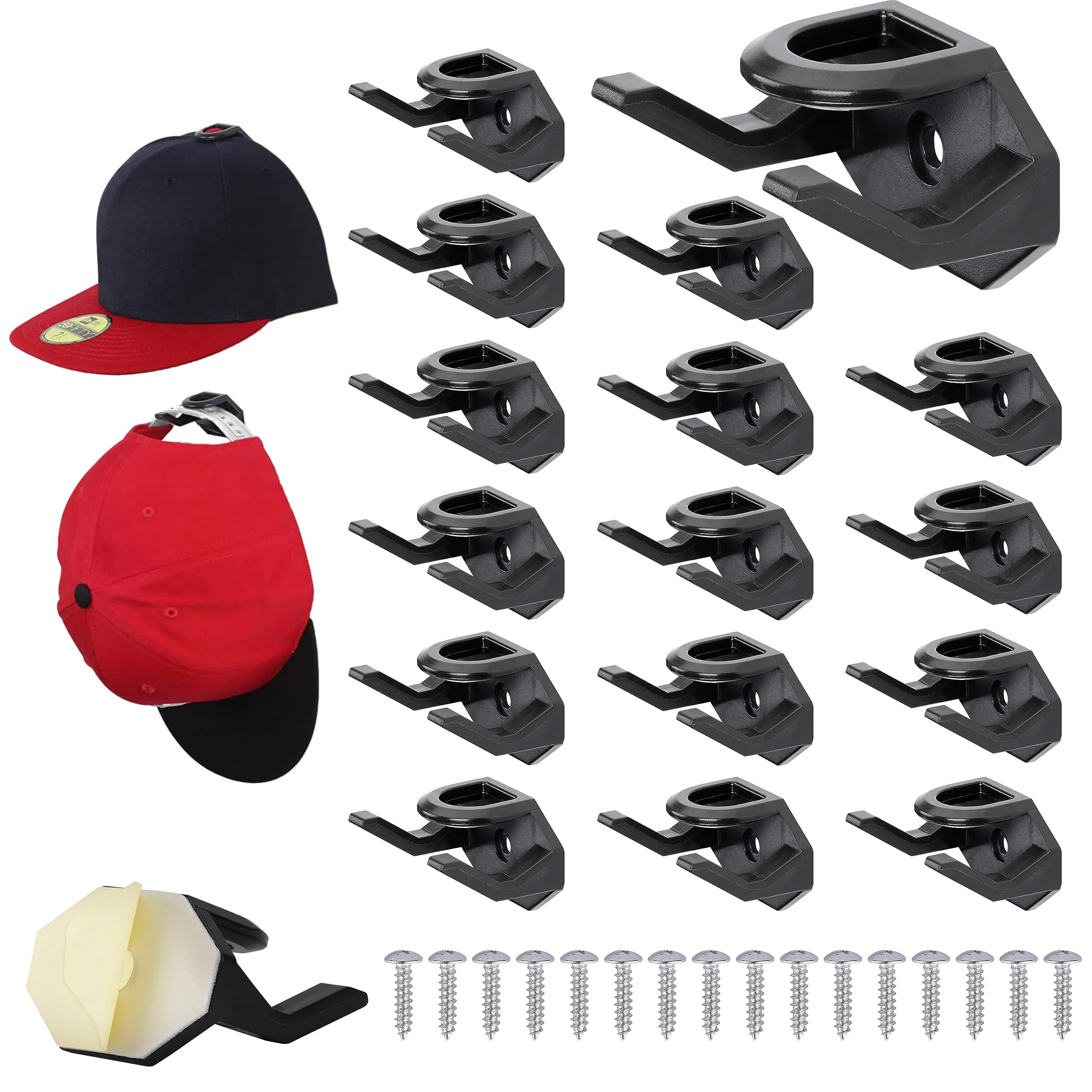 NISEVEN topi kreatif Modern 16 buah/set, rak Tampilan topi tanpa bor untuk dinding kamar tidur, kait gantungan topi hitam dengan perekat