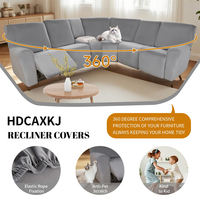 Housse de canapé en velours gris moyen imperméable et anti-poussière pour canapé 5 places, extensible et élastique, couverture intégrale à 360 degrés, décoration d'intérieur