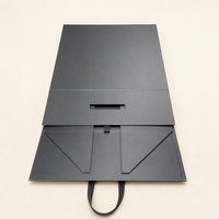 Große Magnetische Faltbare Geschenkbox Mattschwarz Premium Starre Kartonverpackung Papierbox mit Bandgriff für Schmuck Geschenke Luxus