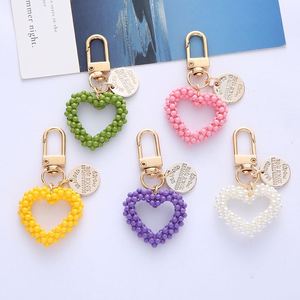 Wholesale Handmade Beaded Heart Keychain Creative Metal Love Pendant for Couples <b>Gift</b> <b>Bag</b> Charm - Product Image 2