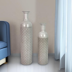 Lander Set of 2 Floor Tall Terra Cotta Texture Metal <strong>Flower</strong> <strong>Vase</strong> for Living Room - Product Image 5