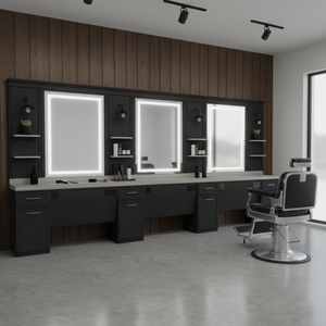 Estación de Espejo de Barbería Moderna y Lujosa, Ajustable, de Madera Real, Elegante y Duradera, con Estructura Metálica, para Barbería y Salón - Product Image 3