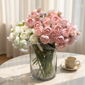 Bouquet di fiori artificiali <span class=keywords><strong>in</strong></span> seta: mini <span class=keywords><strong>ninfee</strong></span> e rose da tè per decorazioni domestiche, matrimoni e bouquet da sposa - Product Image 1
