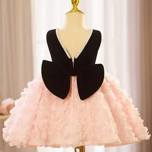 Simple Noble Girl Princess Vintage Sleeveless Pink Wedding Party Birthday Dress