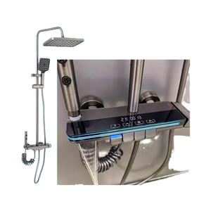 Couverture de douche LED contemporaine de luxe à 4 fonctions Massage corporel électrique en laiton Affichage numérique plein écran Céramique chromée - Product Image 1