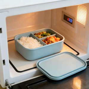 High-Capacity Three Grid Divide Food Grade Silicone Bento Lunch <b>Box</b> with Lid BPA Free Heatable Food <b>Storage</b> Container - Product Image 3