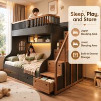 Lit superposé en bois massif avec escalier de rangement, lit mezzanine double, lit superposé personnalisé pour chambre à coucher avec tiroirs et barrière de sécurité