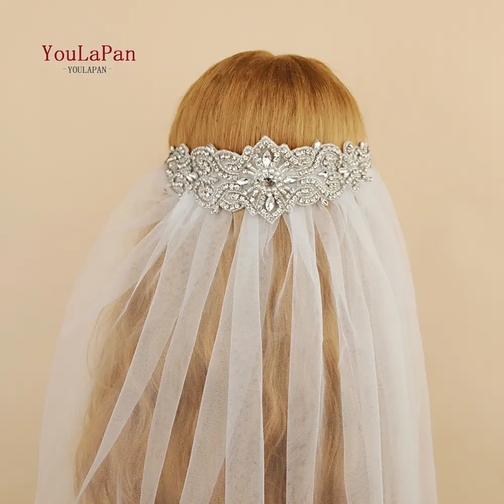 Youlapan VS26ファッショナブルな魅力的なラインストーンウェディングベール毛の櫛で花嫁クリスタルベール結婚式