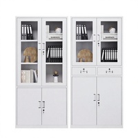 Armoire de classement avec porte en verre et étagères réglables, armoire de rangement métallique verrouillable pour documents de bureau