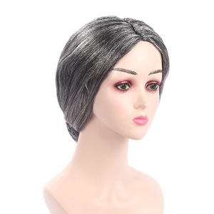 Halloween <span class=keywords><strong>abuela</strong></span> <span class=keywords><strong>peluca</strong></span> cubierta de mediana edad y ancianos Pelo Corto rizado gris abuelo y <span class=keywords><strong>abuela</strong></span> rendimiento tocado - Product Image 1