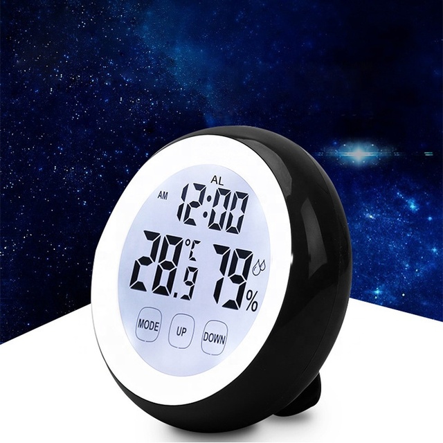 Wholesale Touch Digital Desktop Alarm Clock Cute Small Baby Room Temperature Indoor Thermometer Humidity Magnet Table Clock