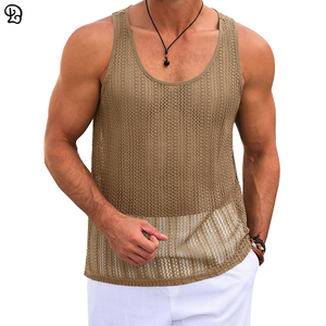 Personnalisé hommes débardeurs tricoté Crochet Sexy voir à travers évider <span class=keywords><strong>gilet</strong></span> sans manches T-Shirts Muscle été plage <span class=keywords><strong>Hippie</strong></span> chemises - Product Image 1