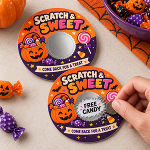 Custom Halloween Round Scratch Off Card Die Cut Shape Thick Heavy Cardboard Game Reward Instant Scratch Off Card - Product Image 1