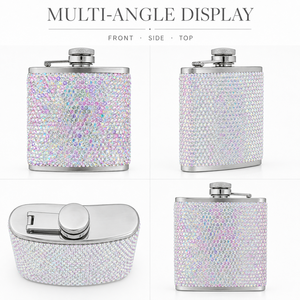 Gourde à whisky scintillante en strass avec bouchon en métal poli et charnière, idéale pour cadeau, bar ou soirée - Product Image 4