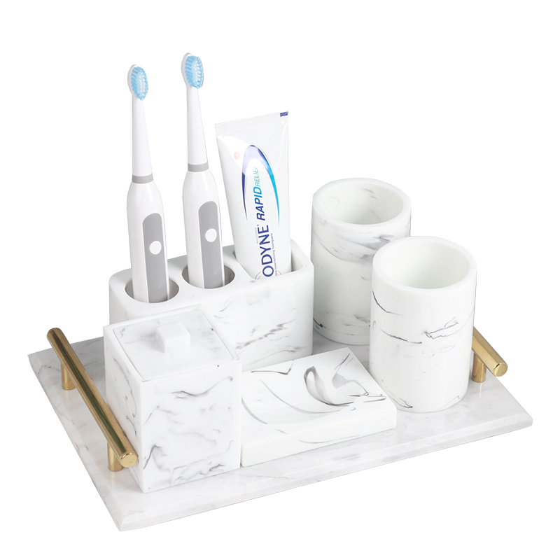 Quality Luxury Resin white marble bathroom Home Hotel toilet Bath Bathroom Accessories with tray six piece Set