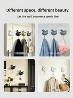 Crochet mural créatif en résine 3D en forme de cygne, sans perçage, haut de gamme ; Décoration murale et support de rangement pour la maison