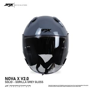 Casque demi-face JPX Nova X V2 présente une finition élégante et polyvalente en gris gorille brillant, un style inégalé pour chaque balade. - Product Image 2