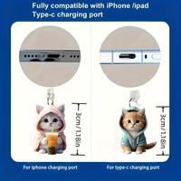 Bouchon anti-poussière pour téléphone portable en acrylique, motif chat de dessin animé mignon, compatible avec les téléphones Type-C et Apple