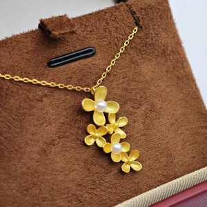 Collier pendentif minimaliste en forme de fleur en argent 925 plaqué or UM Jewelry, perle d'eau douce naturelle, unisexe, cadeau de mariage ou de fête - Product Image 4