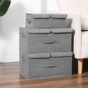 Clothing Organizer Double Compartment Foldable Storage Box With Lid Rectangle Khaki Gray Standing Type - Product Image 2