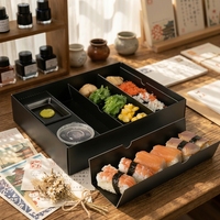 Boîte à emporter pliable écologique personnalisée avec compartiments pour condiments, idéale pour sushis, tapas, fritures, fruits et sandwichs