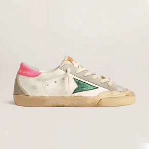 Baskets unisexes classiques rétro Super Star vert et rose en cuir véritable, respirantes, souples, design sport printanier, Ballstar, pour la marche - Product Image 1