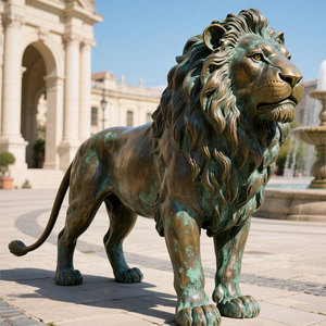 Grande Sculpture d'Animal en Métal pour Extérieur, Grandes Sculptures de Lion en Bronze, Statues d'Entrée en Cuivre et Laiton, Statue de Lion - Product Image 4