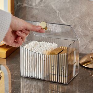Boîte de rangement transparente pour cosmétiques, avec couvercle, compartiments divisés pour cotons-tiges, éponges de maquillage, pinceaux, organisateur de bureau - Product Image 1