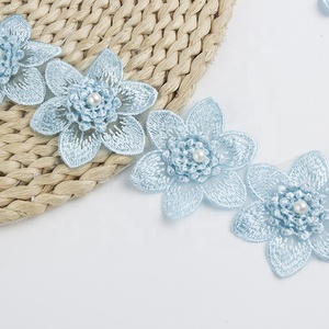 Gran oferta, adorno de encaje de lentejuelas bordado de Color personalizado, adorno de flores de gasa, encaje de guipur blanco para bricolaje, vestido - Product Image 2