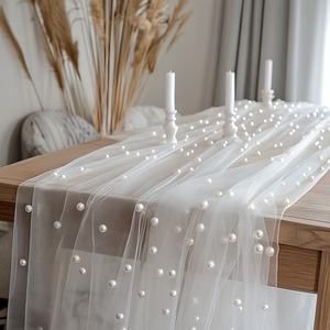 LANJO Chemin de table en tulle perlé Organza transparent Décoration de mariage et de fête Style classique Motif à pois blancs - Product Image 5