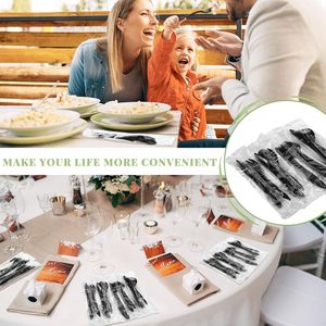 Bạc Nhựa Thiết Lập Dao Kéo Cá nhân Bọc Dùng Một Lần Màu Đen Dao Muỗng Nĩa Khăn Ăn In Logo Bộ Đồ Ăn Cho Thực Phẩm Cho Đám Cưới - Product Image 6