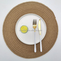 Usine en gros et personnalisé coton et lin corde tissage sous-verres napperon rond paquet tapis de Table cadeaux, napperons ronds tissés en paille