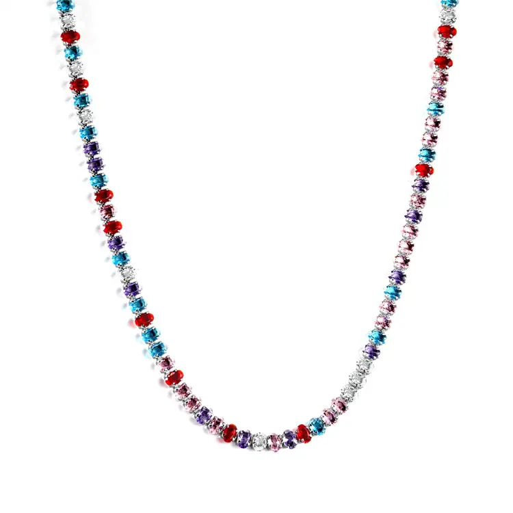 Bijoux fantaisie collier ras du cou en strass collier chaîne de tennis en zircon ovale coloré
