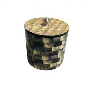 Round Inlaid Eco-Friendly <b>MDF</b> <b>Box</b> with Checkerboard Pattern Handmade Decorative Storage Case for Home Tabletop Use Angel Theme - Product Image 1