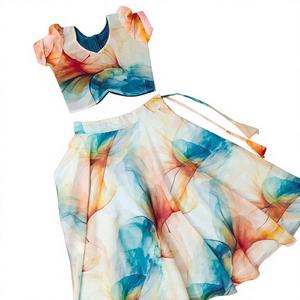 Shoryam Fashion Girls Lehenga Choli pour enfants, motif floral abstrait, imprimé numérique de créateur, tenue ethnique de fête, ensemble 3 pièces, longueur au sol - Product Image 1