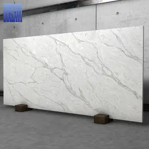 Factory Price Engineered Stone Slab 20mm Thick Calacatta White Marble Look Quartz Stone