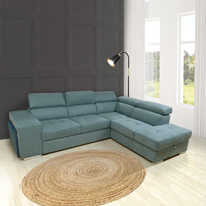 Divano Angolare SOFIA con Contenitore a Destra in Tessuto Verde Chiaro e Verde Scuro - Product Image 1