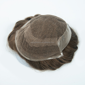 Prothèse capillaire de haute qualité 100 % cheveux humains vierges indiens Remy pour hommes, base brun foncé/clair, ligne de cheveux naturelle, petit bonnet, longueur courte - Product Image 5